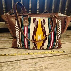 Myra Bag Brown and Multicolor Aztec Shoulder Bag
